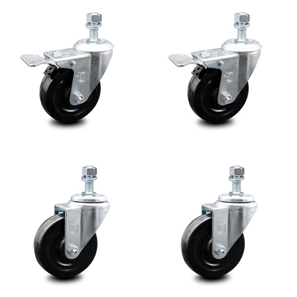 Service Caster 4 Inch Hard Rubber Swivel 1/2 Inch Threaded Stem Caster Total Lock Brakes, 2PK SCC-TSTTL20S414-HRS-121315-2-S-2 - main